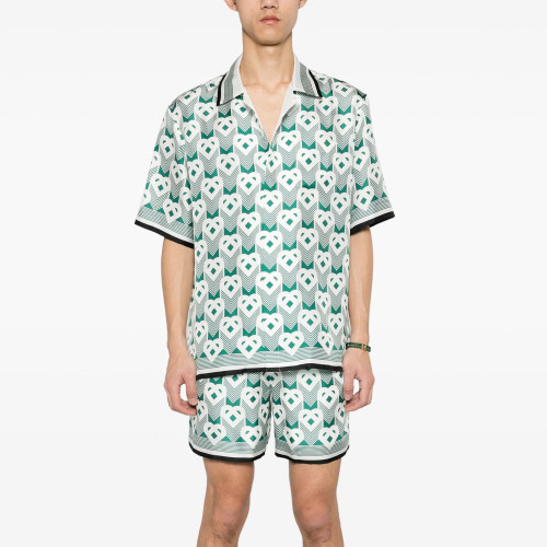 NIGO Casablanca Men's Summer Gradient Heart Printed Silk Short Sleeve Shirt Casual Elastic Lace-Up Shorts Ngvp  #nigo8677