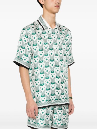 NIGO Casablanca Men's Summer Gradient Heart Printed Silk Short Sleeve Shirt Casual Elastic Lace-Up Shorts Ngvp  #nigo8677
