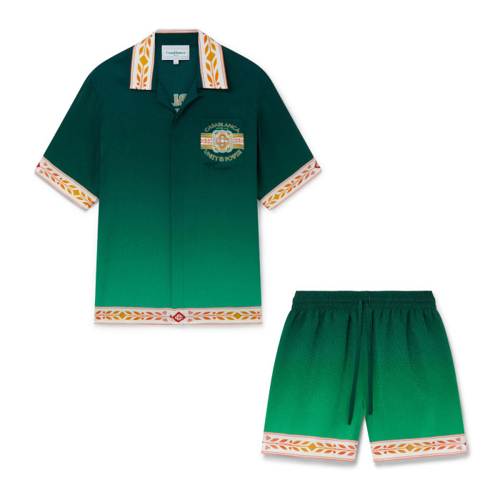 NIGO Casablanca Men's Summer Colorblocking Gradient Lapel Single Breasted Short Sleeve Shirt Loose Casual Shorts Set Suit #nigo72255