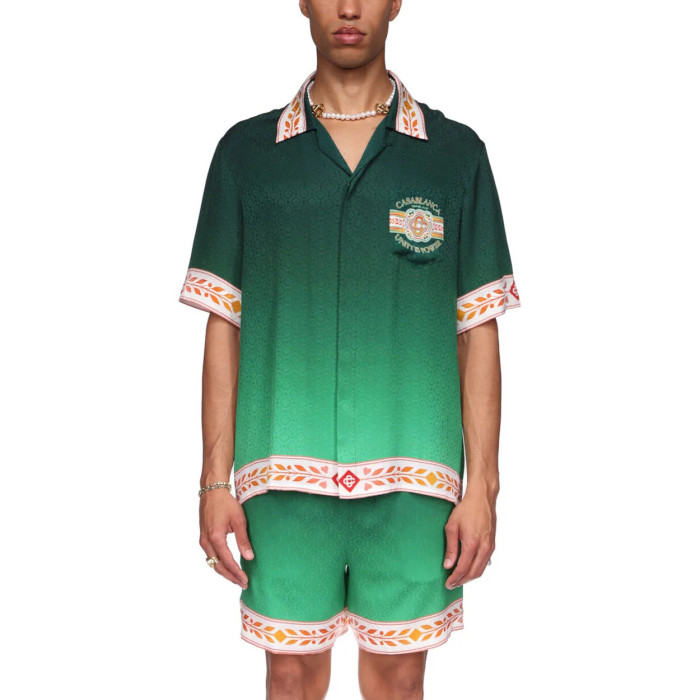NIGO Casablanca Men's Summer Colorblocking Gradient Lapel Single Breasted Short Sleeve Shirt Loose Casual Shorts Set Suit #nigo72255