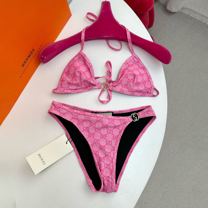 NIGO Gucci Women's Summer Logo Print Solid Color Stretch Knit Bikini Swimsuit Set Suit #nigo72286