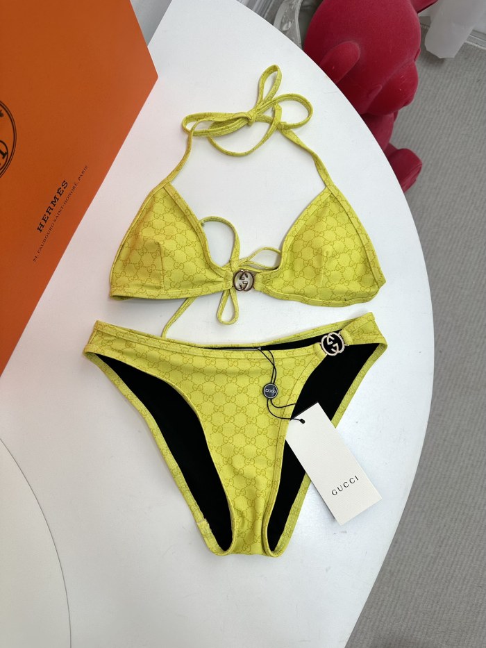 NIGO Gucci Women's Summer Logo Print Solid Color Stretch Knit Bikini Swimsuit Set Suit #nigo72286