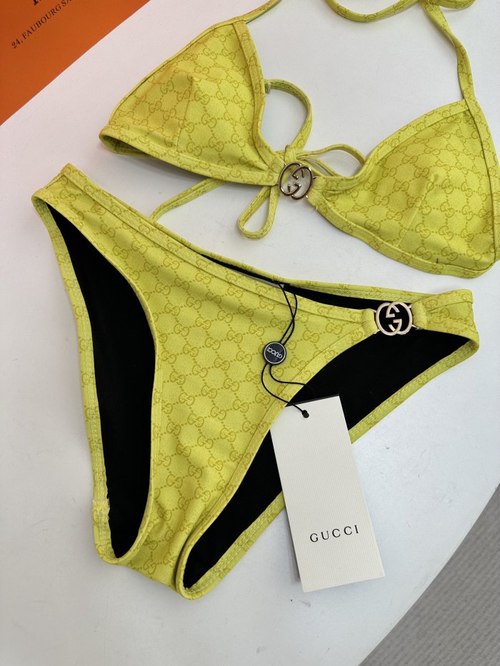 NIGO Gucci Women's Summer Logo Print Solid Color Stretch Knit Bikini Swimsuit Set Suit #nigo72286