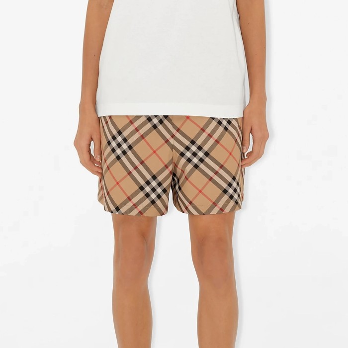 NIGO Burberry Women's Summer Check Print Drawstring Elastic Straight Casual Shorts #nigo72294