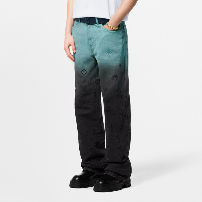 NIGO Louis Vuitton Men's Spring/summer Tie-dye Embroidery Gradient Denim Suit Lapel Jacket Straight Leg Pants Set  #nigo72323