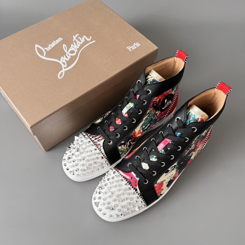 NIGO Christian Louboutin Men's Women's Four Seasons Fashion Black Retro Street Rivet Sequins High Top Round Toe Board Shoes Lace Up Shoes Ngvp #nigo8735