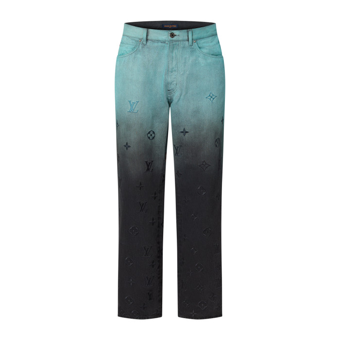 NIGO Louis Vuitton Men's Spring/summer Tie-dye Embroidery Gradient Denim Suit Lapel Jacket Straight Leg Pants Set  #nigo72323