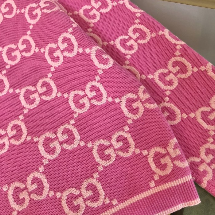 NIGO Gucci Women's Spring and Autumn Pink Logo Pattern Round Collar Single Breasted Long Sleeve Knit Jacket Cardigan #nigo72334