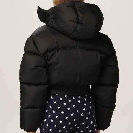 NIGO MiuMiu Women's Fall and Winter Black Logo Printed Fluffy Shorts Down Hooded Zipper Long Sleeve Jacket #nigo72333