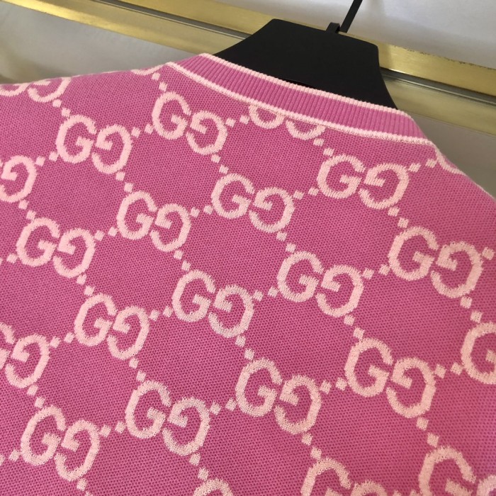 NIGO Gucci Women's Spring and Autumn Pink Logo Pattern Round Collar Single Breasted Long Sleeve Knit Jacket Cardigan #nigo72334