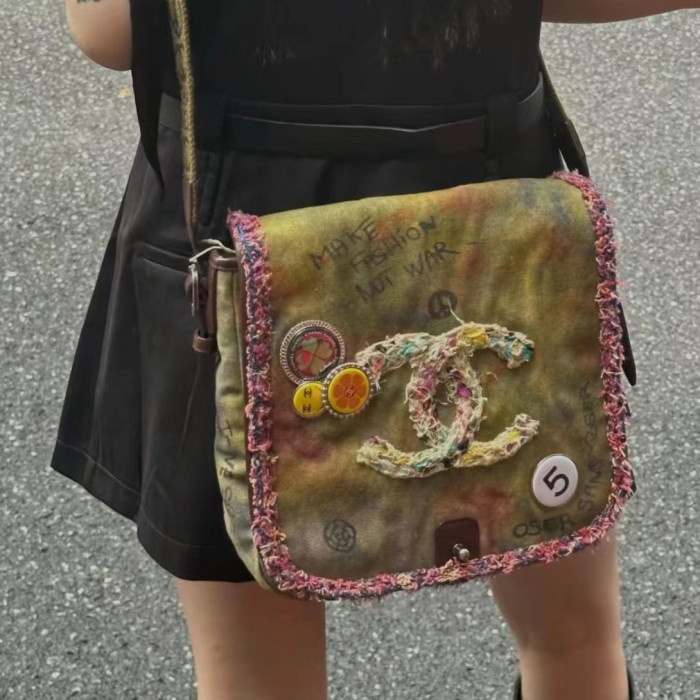 NIGO Chanel Women's Small Fragrance Embroidery Letter Graffiti Canvas Shoulder Crossbody Bag Bags #nigo72335
