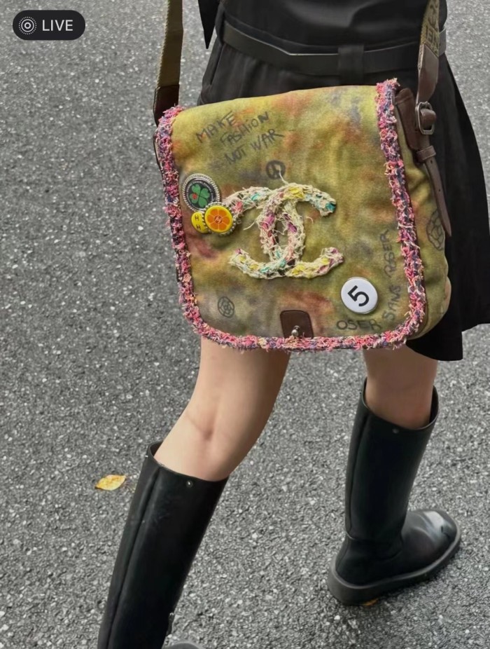 NIGO Chanel Women's Small Fragrance Embroidery Letter Graffiti Canvas Shoulder Crossbody Bag Bags #nigo72335