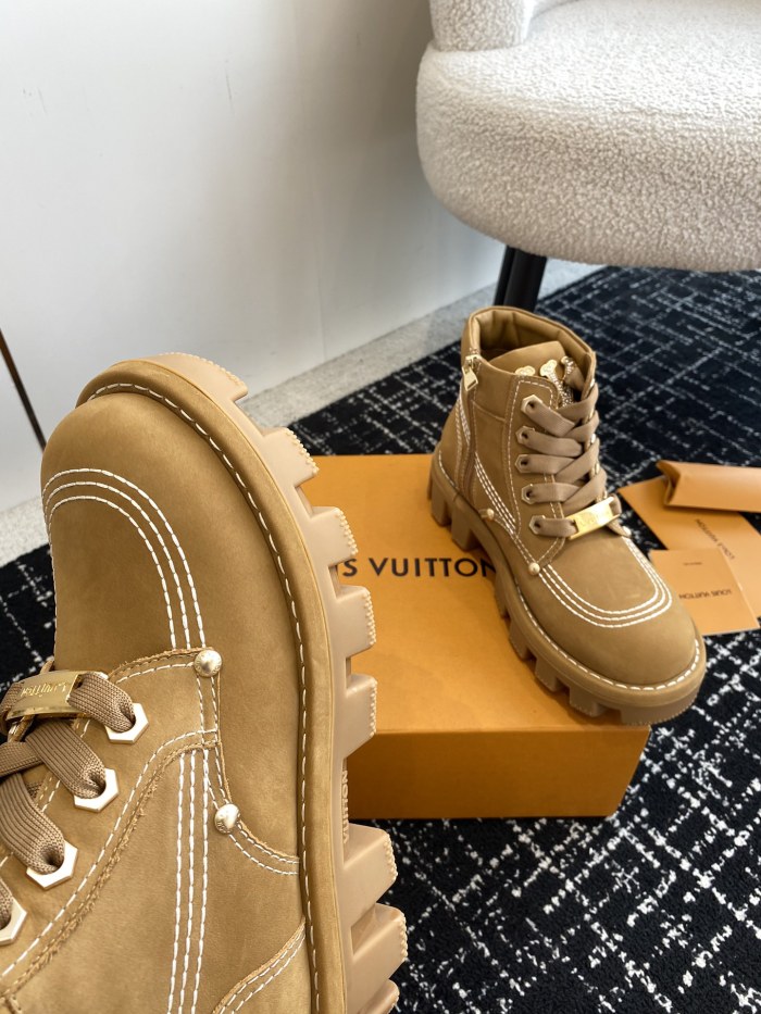 NIGO Louis Vuitton Men's and Women's Solid Color Suede Leather Lace Up Short Martin Boots Shoes #nigo72351