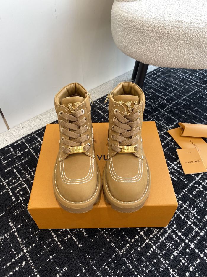 NIGO Louis Vuitton Men's and Women's Solid Color Suede Leather Lace Up Short Martin Boots Shoes #nigo72351