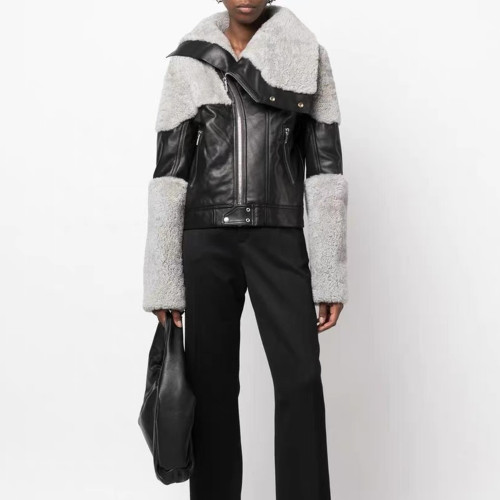 NIGO Rick Owens Men's And Women's Patchwork Collar Leather Jacket Fashion High Street Cool Lapel Short Jacket Ngvp #nigo6628