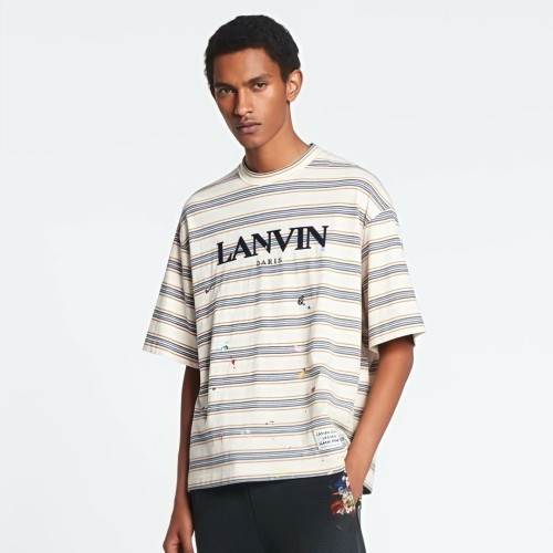 NIGO Lanvin X Gallery Dept Men's Summer Logo Letter Embroidery Stripe Round Neck Loose Short Sleeve T-Shirt #nigo72353