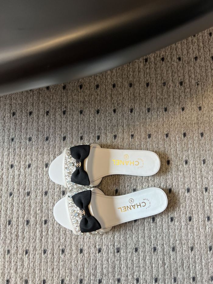 NIGO Chanel Women's Summer Bow Pearl Embellished Leather Sandals Slippers Shoes #nigo72352