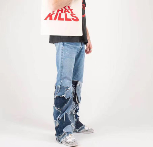 NIGO Gallery Dept. Men's Spring And Fall Solid Color Splicing Do Old Loose Wide-Leg Denim Pants Ngvp #nigo8751