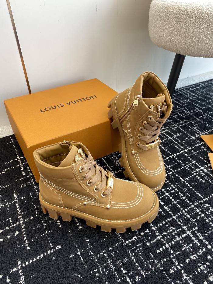 NIGO Louis Vuitton Men's and Women's Solid Color Suede Leather Lace Up Short Martin Boots Shoes #nigo72351
