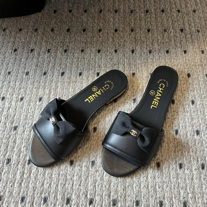 NIGO Chanel Women's Summer Bow Pearl Embellished Leather Sandals Slippers Shoes #nigo72352
