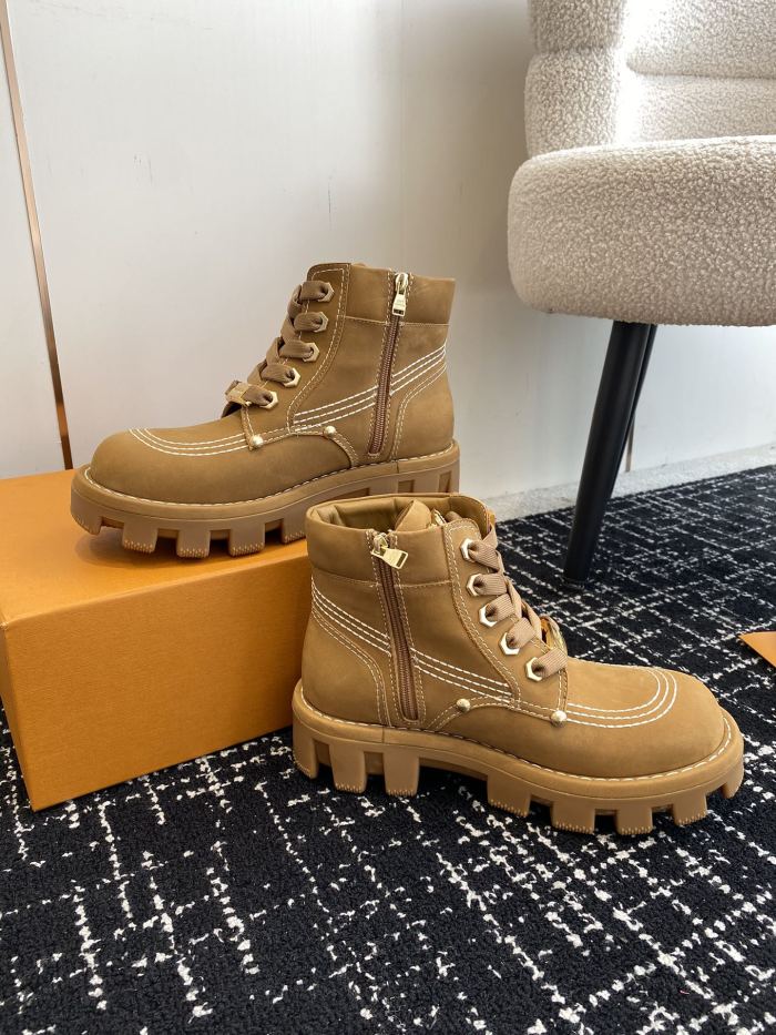 NIGO Louis Vuitton Men's and Women's Solid Color Suede Leather Lace Up Short Martin Boots Shoes #nigo72351