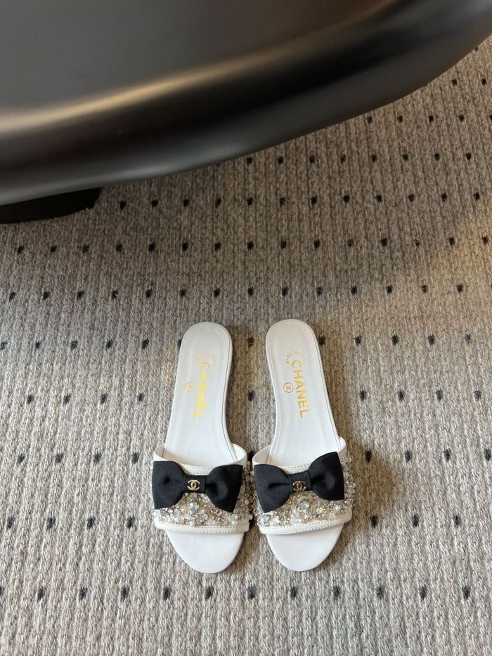 NIGO Chanel Women's Summer Bow Pearl Embellished Leather Sandals Slippers Shoes #nigo72352