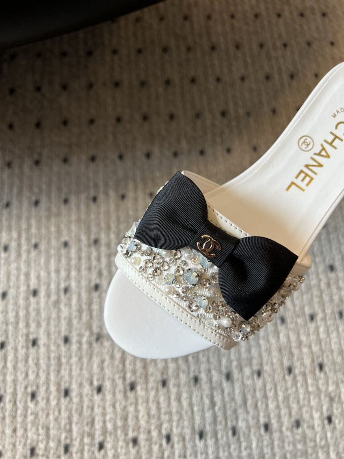 NIGO Chanel Women's Summer Bow Pearl Embellished Leather Sandals Slippers Shoes #nigo72352