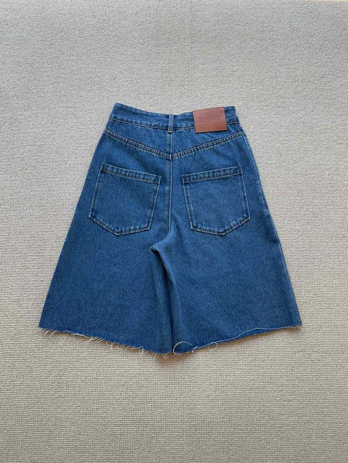 NIGO Loewe Women's Summer Blue Logo Label Straight Button Down Denim Shorts #nigo72349