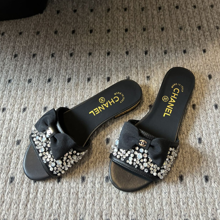 NIGO Chanel Women's Summer Bow Pearl Embellished Leather Sandals Slippers Shoes #nigo72352