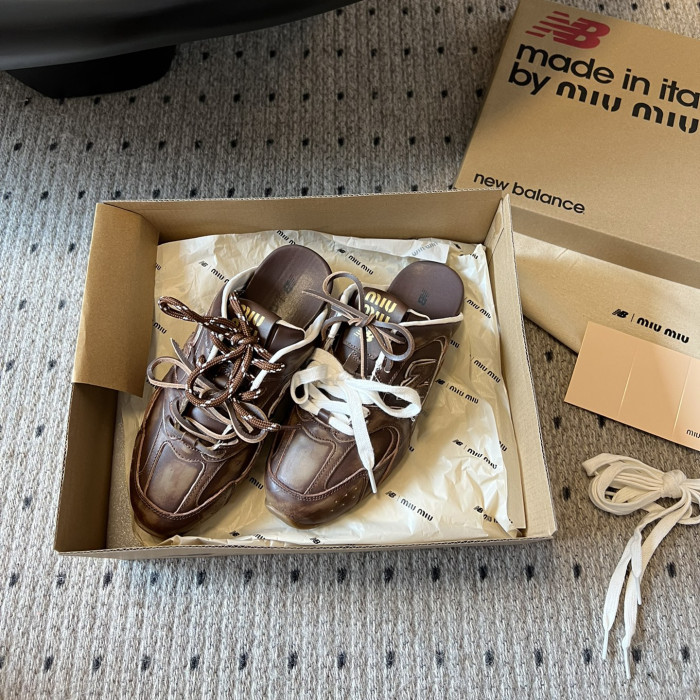 NIGO MiuMiu Men's and Women's Casual Leather Mesh Double Lace Lacing Slippers Shoes #nigo72344