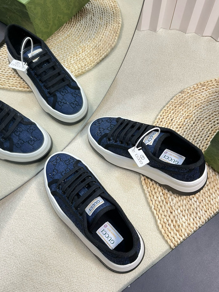 NIGO Gucci Women's Blue Round Toe Hot Rhinestone Letter Low Top Lace Up Sneakers Shoes #nigo72358