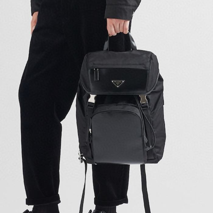 Prada Men's Cowhide Shoulder Bag Flap Drawstring Metal Logo Fashion Large Capacity Backpack Bags  #nigo71352