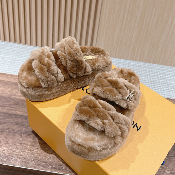 NIGO Louis Vuitton Women's Summer Wool Leather Upper Letters Metal Decoration Flat Bottom One Slipper Sandals Shoes #nigo72379