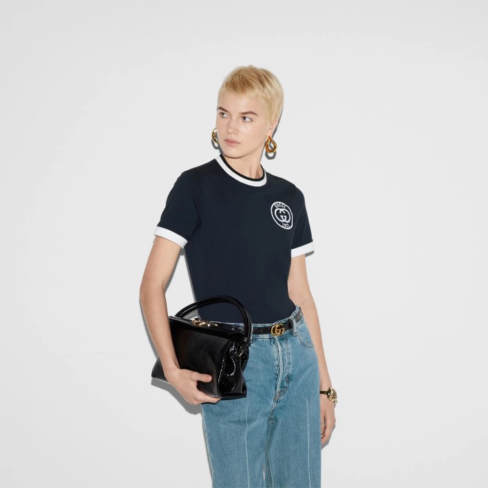 NIGO Gucci Men's Summer Letter Embroidery Knit Cotton Round Neck Short Sleeve Solid Color Fitted T-Shirt #nigo71359