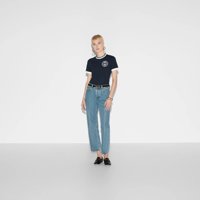 NIGO Gucci Men's Summer Letter Embroidery Knit Cotton Round Neck Short Sleeve Solid Color Fitted T-Shirt #nigo71359