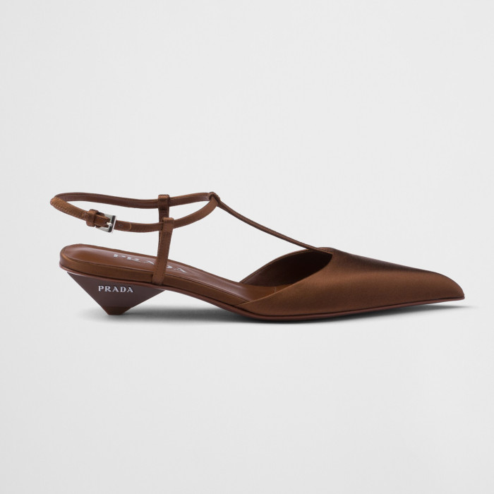 NIGO Prada Women's Spring Summer Satin Slingback Pumps Logo Metal Heel Strappy Heels Pointed Toe Slippers Shoes #nigo71357