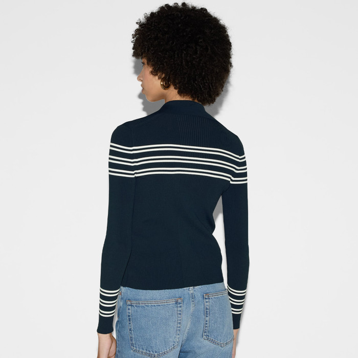 NIGO Gucci  Women's Spring And Autumn Blue Striped Stretch Ribbed Knit Button Sweater Long Slim Half-body Skirt Temperament Suit Set #nigo71349