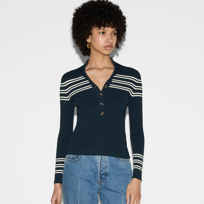 NIGO Gucci  Women's Spring And Autumn Blue Striped Stretch Ribbed Knit Button Sweater Long Slim Half-body Skirt Temperament Suit Set #nigo71349