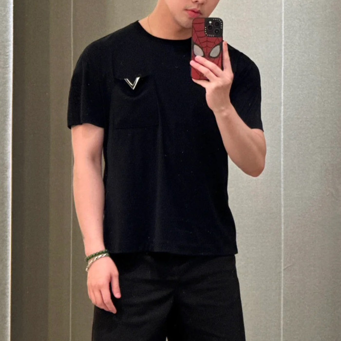 NIGO Valentino Men's Spring Summer Cotton Short Sleeve Fashion Casual Pocket Solid Color Simple T-Shirt Ngvp#nigo8768