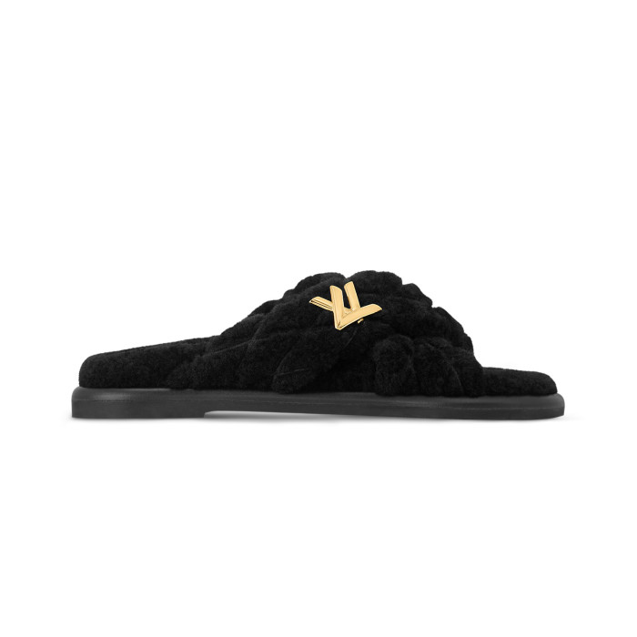 NIGO Louis Vuitton Women's Summer Wool Leather Upper Letters Metal Decoration Flat Bottom One Slipper Sandals Shoes #nigo72379