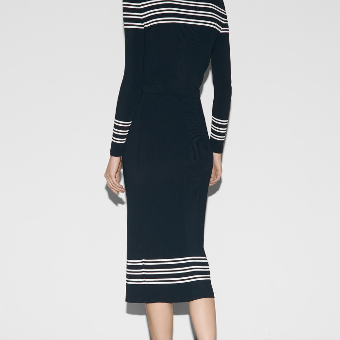 NIGO Gucci  Women's Spring And Autumn Blue Striped Stretch Ribbed Knit Button Sweater Long Slim Half-body Skirt Temperament Suit Set #nigo71349
