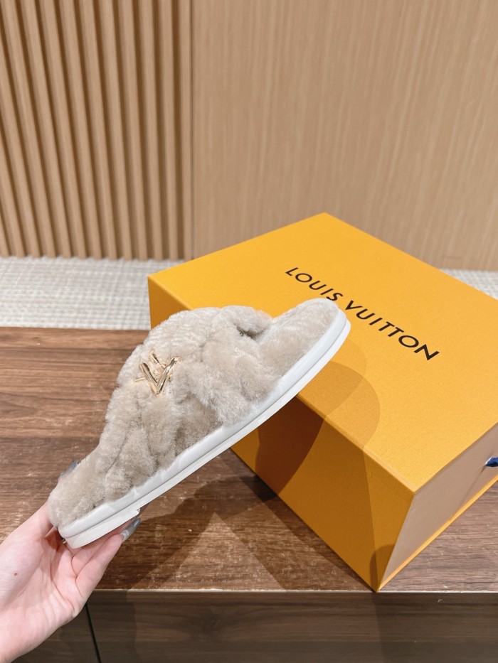 NIGO Louis Vuitton Women's Summer Wool Leather Upper Letters Metal Decoration Flat Bottom One Slipper Sandals Shoes #nigo72379