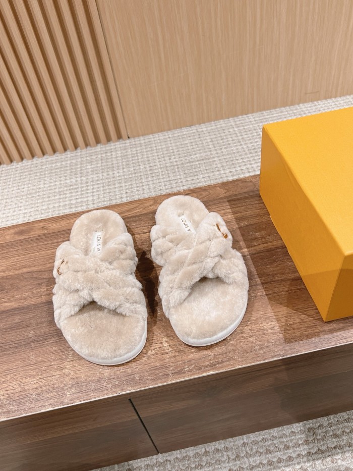 NIGO Louis Vuitton Women's Summer Wool Leather Upper Letters Metal Decoration Flat Bottom One Slipper Sandals Shoes #nigo72379