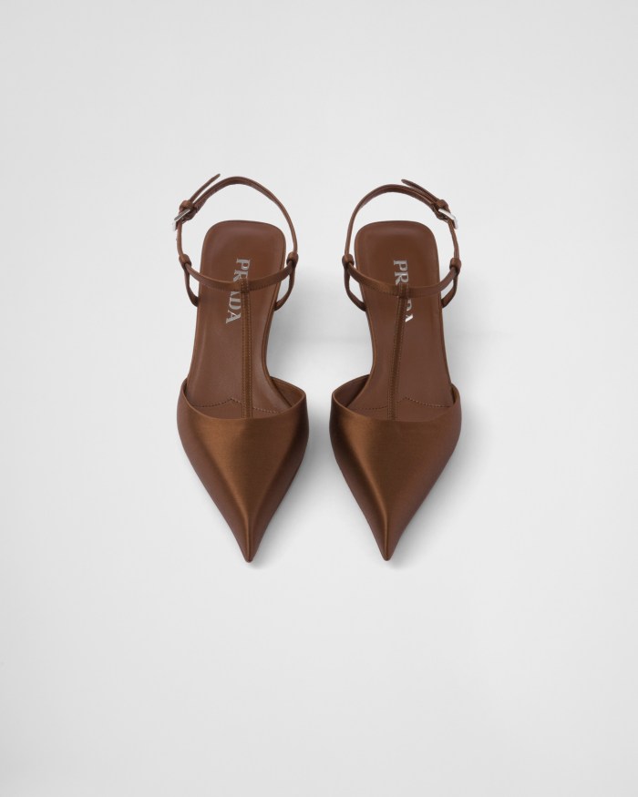 NIGO Prada Women's Spring Summer Satin Slingback Pumps Logo Metal Heel Strappy Heels Pointed Toe Slippers Shoes #nigo71357