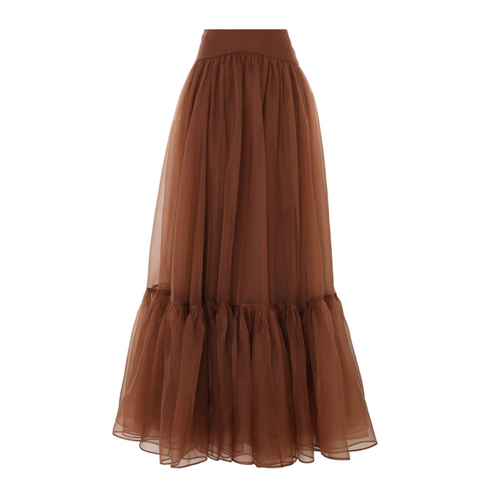 NIGO Zimmermann  Women's Spring/summer Brown Hanging Neck Hundred Pleats Silk Dress Elegant And Noble Thin Gauze Large Hem Top Half Skirt Suit Set #nigo71356