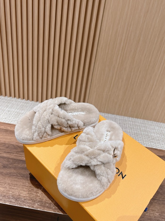 NIGO Louis Vuitton Women's Summer Wool Leather Upper Letters Metal Decoration Flat Bottom One Slipper Sandals Shoes #nigo72379