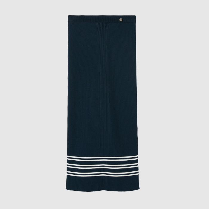 NIGO Gucci  Women's Spring And Autumn Blue Striped Stretch Ribbed Knit Button Sweater Long Slim Half-body Skirt Temperament Suit Set #nigo71349