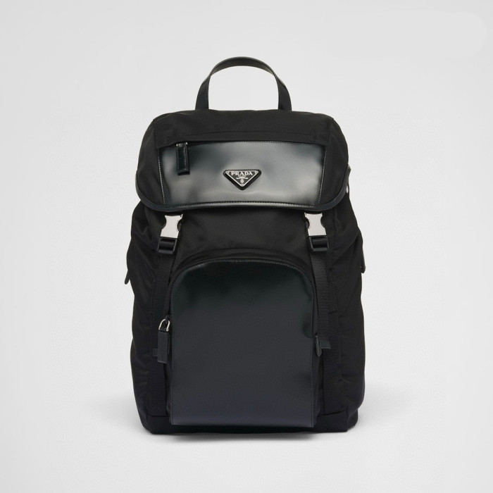Prada Men's Cowhide Shoulder Bag Flap Drawstring Metal Logo Fashion Large Capacity Backpack Bags  #nigo71352