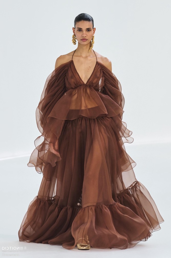 NIGO Zimmermann  Women's Spring/summer Brown Hanging Neck Hundred Pleats Silk Dress Elegant And Noble Thin Gauze Large Hem Top Half Skirt Suit Set #nigo71356