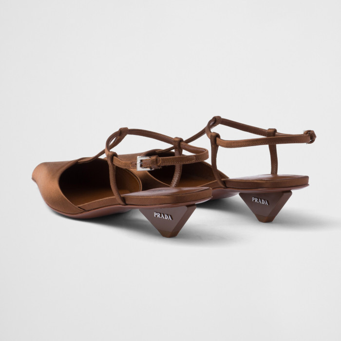 NIGO Prada Women's Spring Summer Satin Slingback Pumps Logo Metal Heel Strappy Heels Pointed Toe Slippers Shoes #nigo71357